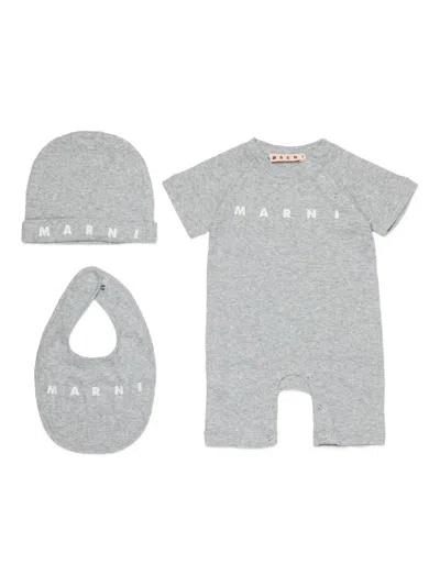 Marni Logo-print Babygrow (set Of Three) In Gray