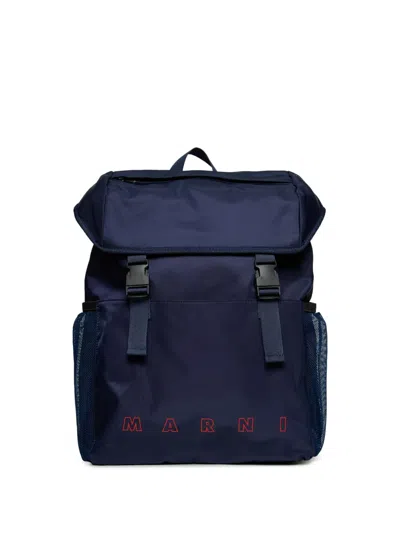 Marni Kids' Logo-print Backpack In Blue