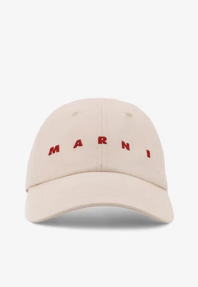 Marni Logo Print Baseball Cap In White