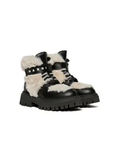 Marni Kids' Logo-print Boots In Black