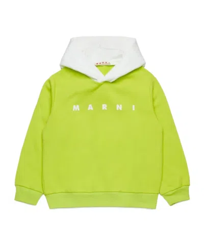 Marni Kids' Logo-print Cotton Hoodie In Yellow