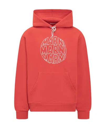 Marni Hoodie With Logo In Rosso