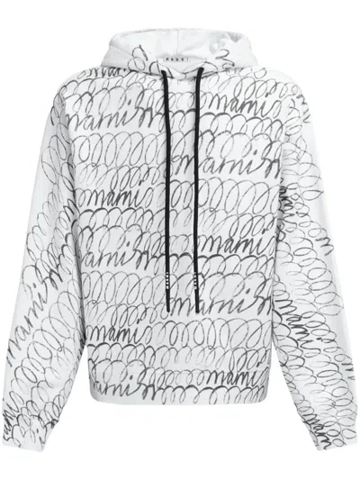 Marni Logo-print Cotton Hoodie In White