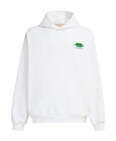 Marni Logo-print Cotton Hoodie In White