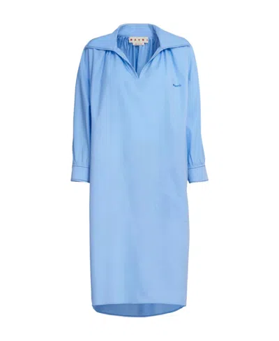 MARNI MARNI LOGO-EMBROIDERED V-NECK LONG-SLEEVED DRESS