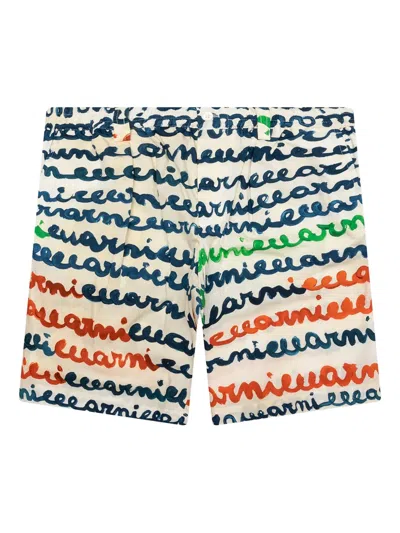 Marni Logo-print Cotton Shorts In Neutral