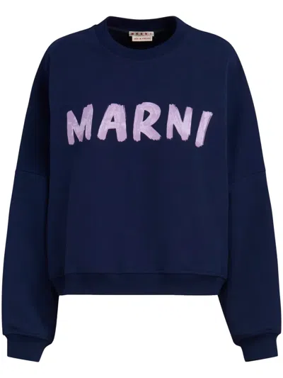 Marni Logo-print Cotton Sweatshirt In Blue