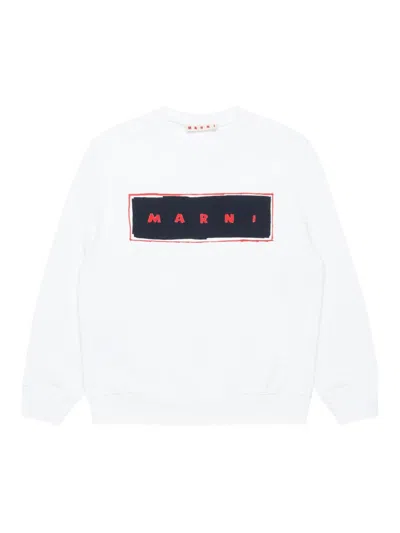 Marni White Sweatshirt With Logo Print In Cotton Boy