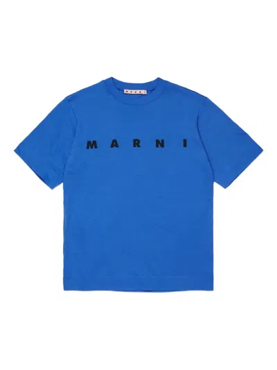 Marni Kids' Logo-print Cotton T-shirt In Blue