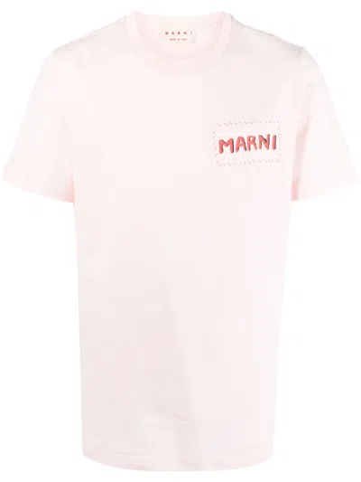 Marni Logo-patch Cotton-jersey T-shirt In Pink