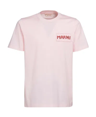 Marni Logo-patch Cotton-jersey T-shirt In Pink
