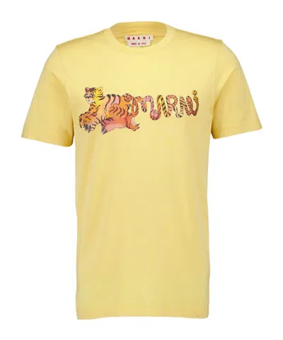 Marni Logo-print Cotton T-shirt In Yellow