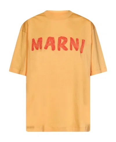 Marni Logo-print Cotton T-shirt In Yellow