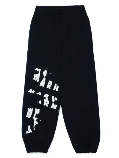 Marni Kids' Logo-print Cotton Track Pants In Black