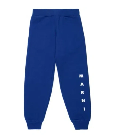 Marni Logo-print Cotton Track Pants In Blue