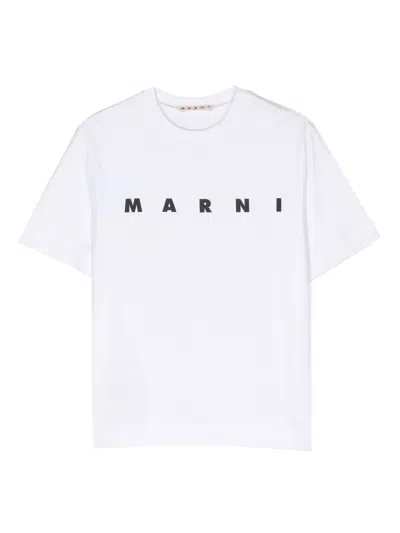 Marni Kids' Logo-print Crew-neck T-shirt In White