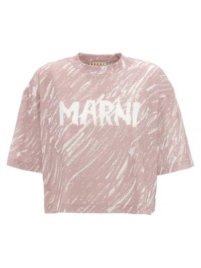 Marni Logo Print Cropped T-shirt In Pink