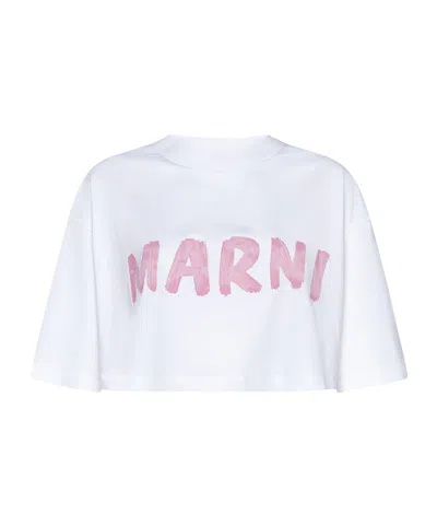 Marni Logo-print Cropped T-shirt In White