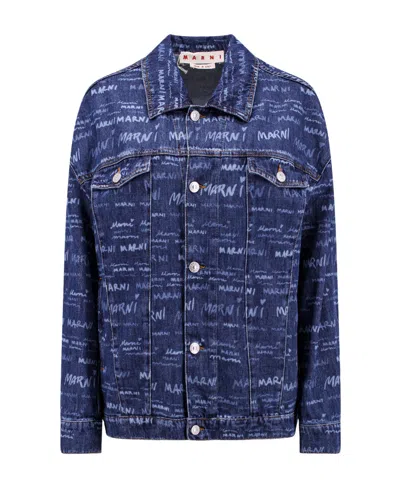 Marni Logo-print Denim Jacket In Blue