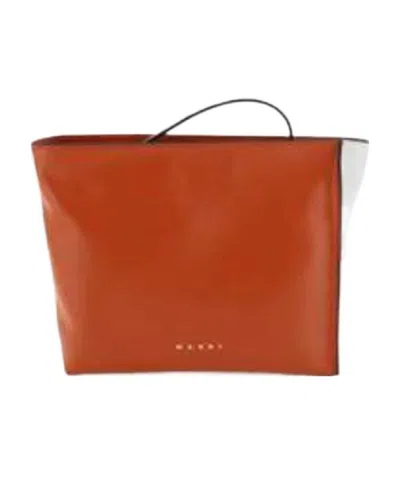 Marni Logo-print Detail Clutch Bag In Brown