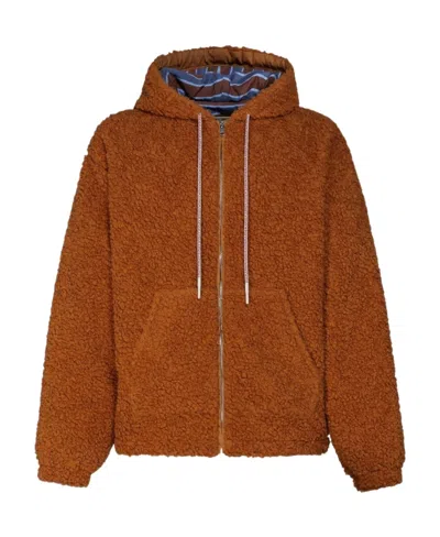 Marni Logo-print-drawstring Faux-fur Jacket In Rust