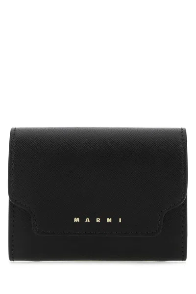 Marni Logo Print Foldover Top Wallet In Black