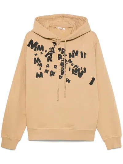 Marni Logo-print Hoodie In Nude