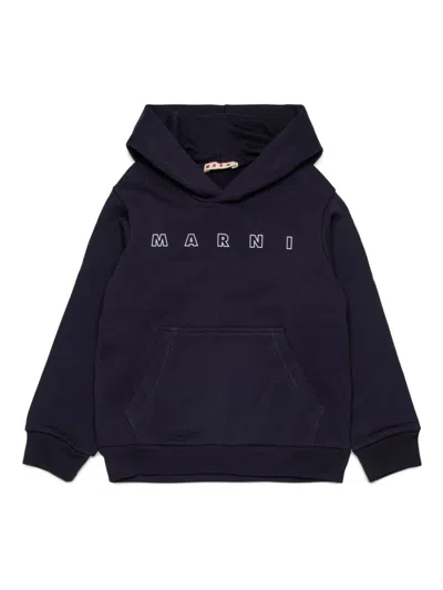 Marni Kids' Logo-print Hoodie In Blu