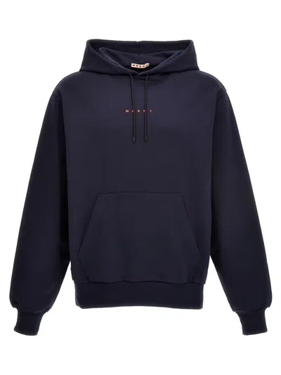 Marni Logo-embroidered Hoodie In Blue