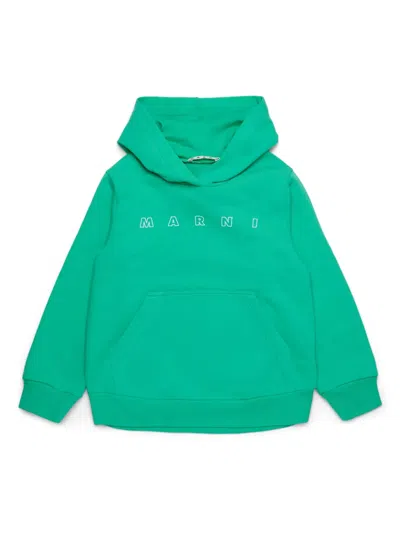Marni Kids' Logo-print Hoodie In Grün