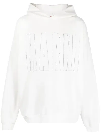Marni Logo Hoodie In White