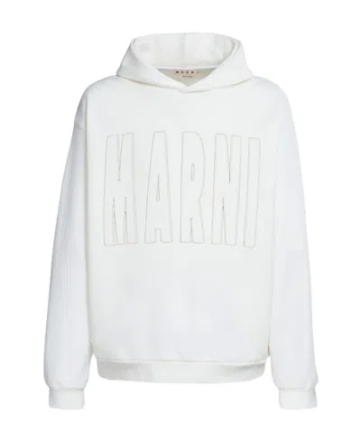 Marni Logo Hoodie In White