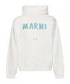 Marni Logo Printed Drawstring Hoodie In White