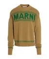 Marni Brown Embroidered Logo Cotton Sweater In Green