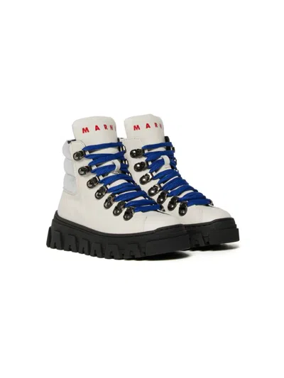 Marni Kids' Logo-print Lace-up Trainers In White