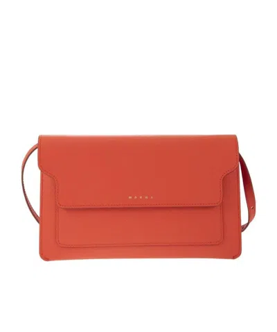Marni Logo-print Leather Crossbody Bag In Red
