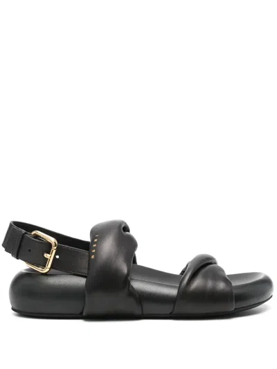 Marni Leather Sandal Buckle Detail In Black