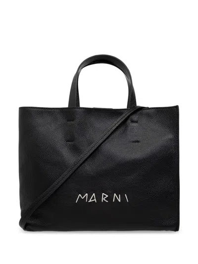 Marni Logo-print Leather Tote Bag In 黑色