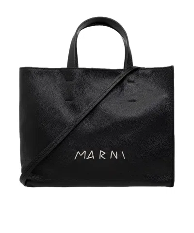 Marni Logo-print Leather Tote Bag In Black