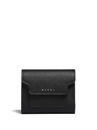 Marni Saffiano Leather Flat Wallet In Black