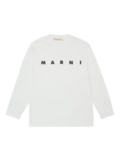 Marni Kids' Logo-print Long-sleeve Top In White