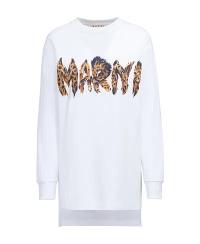 Marni Logo-print Long-sleeve Top In White