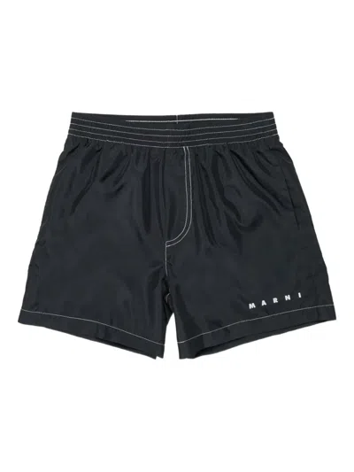Marni Kids' Logo-print Pocket Swim Shorts In Black