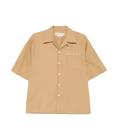 Marni Logo-print Poplin Shirt In Nude