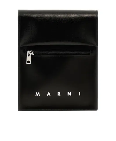 Marni Logo-print Press-stud Fastening Shoulder Bag In Black