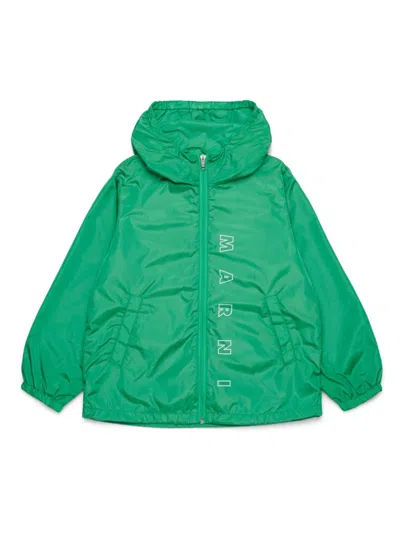 Marni Kids' Logo-print Rain Jacket In Green