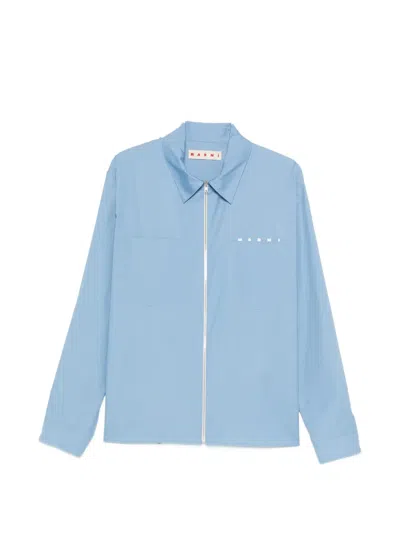 Marni Long-sleeved Zip-up Shirt In Blue