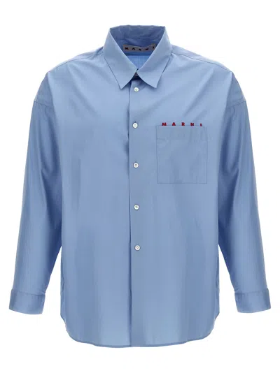 Marni Boxy Shirt With Italian Collar In Blue