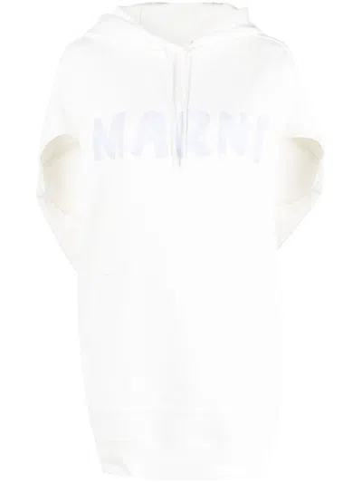 Marni Logo-print Short-sleeve Hoodie In White