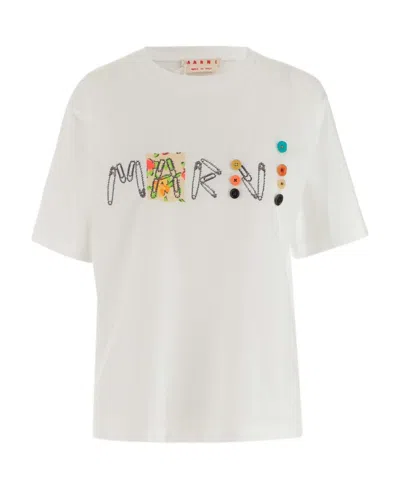 Marni Logo Print Short-sleeve T-shirt In White